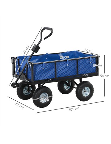 Outsunny 114L Steel Frame Garden Cart Trolley - Blue