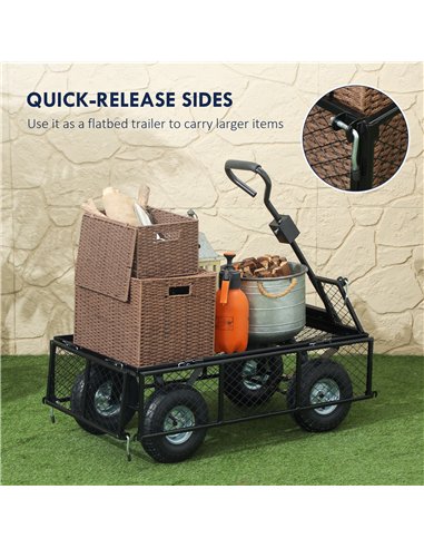 Outsunny 114L Steel Frame Garden Cart Trolley - Blue