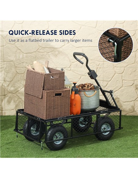 Outsunny 114L Steel Frame Garden Cart Trolley - Blue - pic 131281 | FastDaddyshop