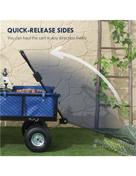 Outsunny 114L Steel Frame Garden Cart Trolley - Blue - pic 131283 | FastDaddyshop