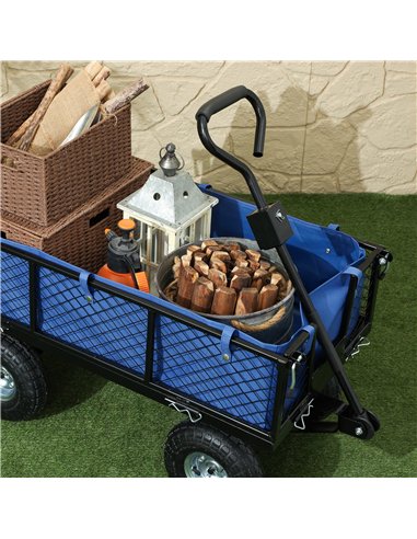 Outsunny 114L Steel Frame Garden Cart Trolley - Blue