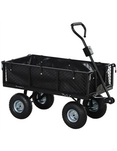Outsunny 114L Steel Frame Garden Cart Trolley - Black