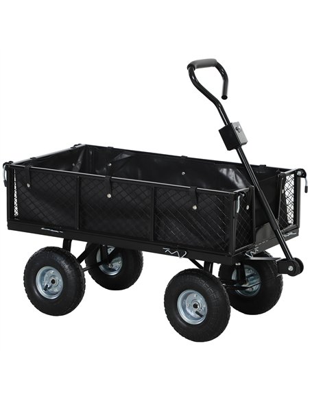 Outsunny 114L Steel Frame Garden Cart Trolley - Black - pic 131286 | FastDaddyshop