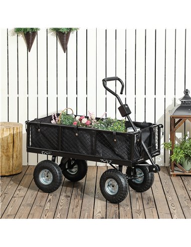 Outsunny 114L Steel Frame Garden Cart Trolley - Black