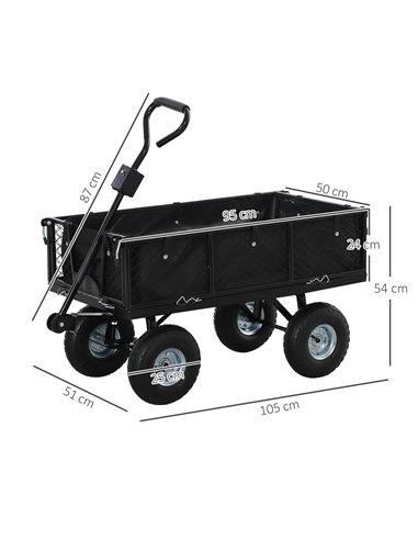 Outsunny 114L Steel Frame Garden Cart Trolley - Black