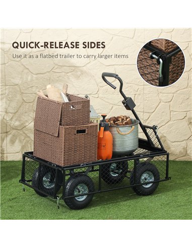 Outsunny 114L Steel Frame Garden Cart Trolley - Black
