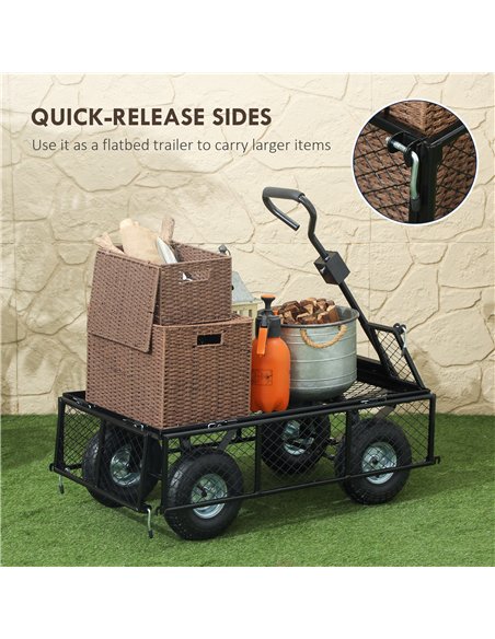 Outsunny 114L Steel Frame Garden Cart Trolley - Black - pic 131290 | FastDaddyshop