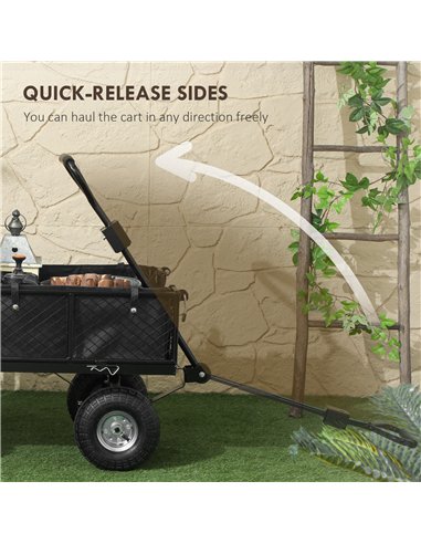 Outsunny 114L Steel Frame Garden Cart Trolley - Black