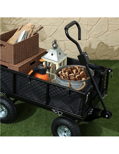 Outsunny 114L Steel Frame Garden Cart Trolley - Black