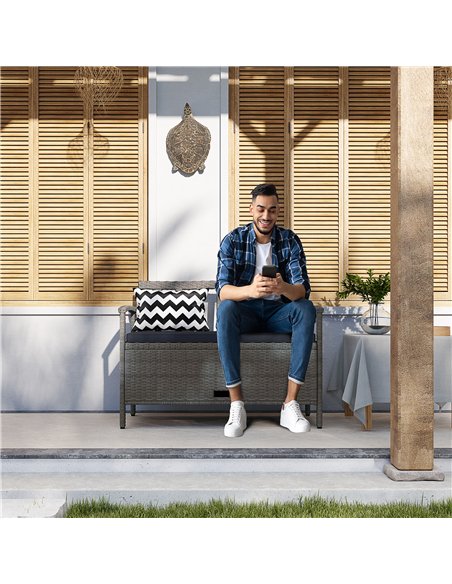 Outsunny 160L Storage Two-Seater Rattan Bench - Grey - pic 131296 | FastDaddyshop