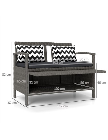 Outsunny 160L Storage Two-Seater Rattan Bench - Grey