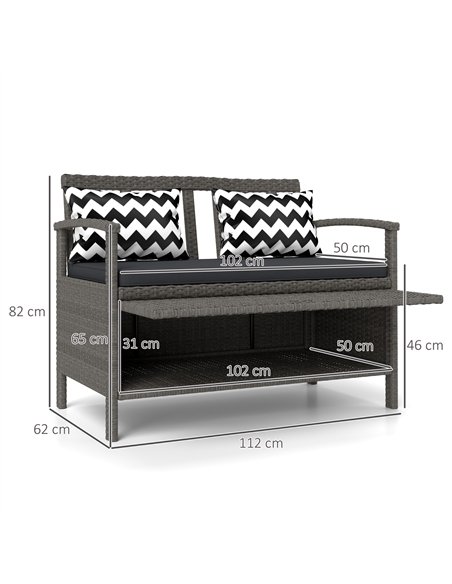 Outsunny 160L Storage Two-Seater Rattan Bench - Grey - pic 131297 | FastDaddyshop