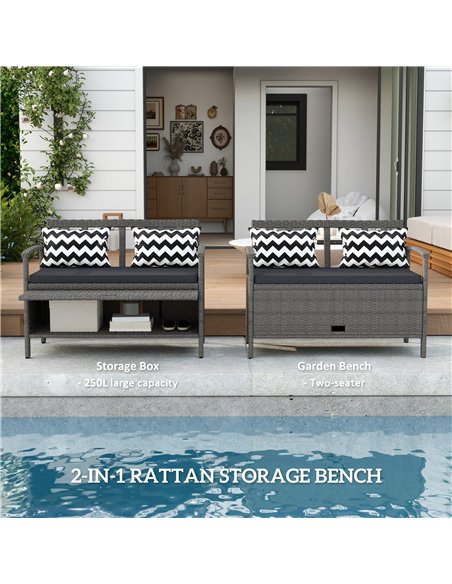 Outsunny 160L Storage Two-Seater Rattan Bench - Grey - pic 131298 | FastDaddyshop