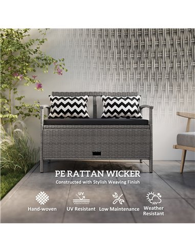 Outsunny 160L Storage Two-Seater Rattan Bench - Grey