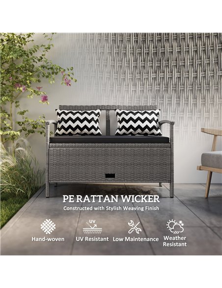 Outsunny 160L Storage Two-Seater Rattan Bench - Grey - pic 131299 | FastDaddyshop