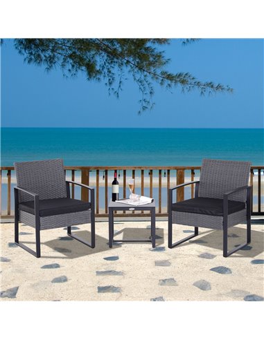 Outsunny PE Rattan Garden Furniture 2 Seater Patio Bistro Set Weave Conservatory Sofa Coffee Table and Chairs Set Grey
