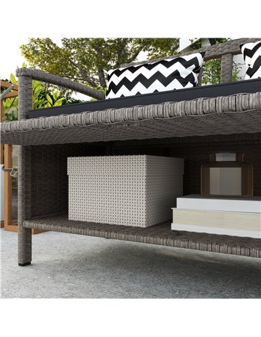 Outsunny 160L Storage Two-Seater Rattan Bench - Grey