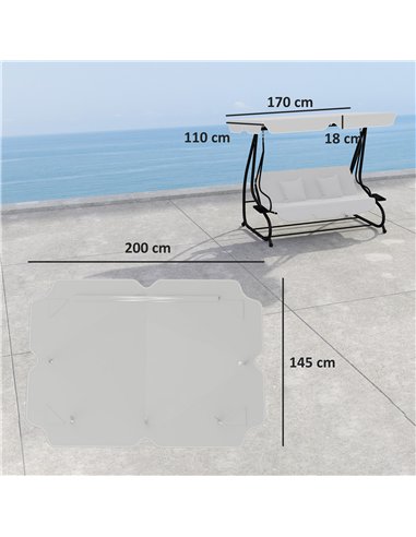 Outsunny Garden Swing Canopy Replacement 3 Seater, Waterproof Garden Swing Seat Canopy Cover, Windproof Anti-UV Sun Shade (Canop