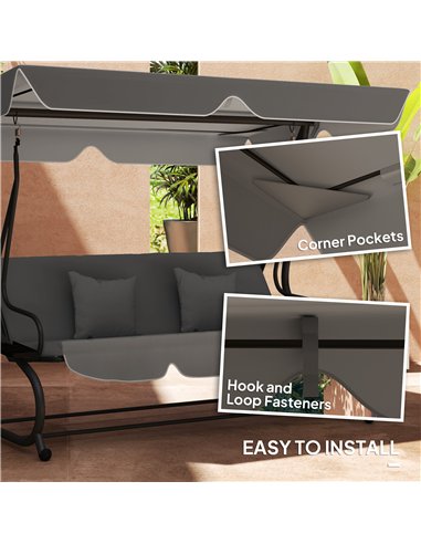 Outsunny Garden Swing Canopy Replacement 3 Seater, Waterproof Garden Swing Seat Canopy Cover, Windproof Anti-UV Sun Shade (Canop