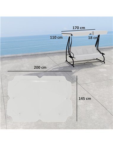 Outsunny Garden Swing Canopy Replacement 3 Seater, Waterproof Garden Swing Seat Canopy Cover, Windproof Anti-UV Sun Shade (Canop