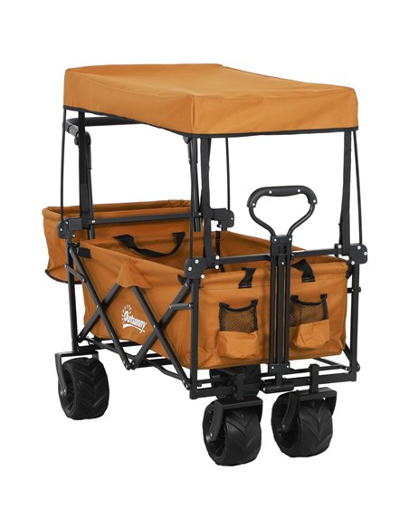 Outsunny Folding Trolley Cart Storage Wagon Beach Trailer 4 Wheels with Handle Overhead Canopy Cart Push Pull For Shopping Campi - pic 131331 | FastDaddyshop