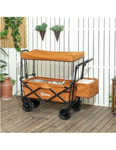 Outsunny Folding Trolley Cart Storage Wagon Beach Trailer 4 Wheels with Handle Overhead Canopy Cart Push Pull For Shopping Campi 2