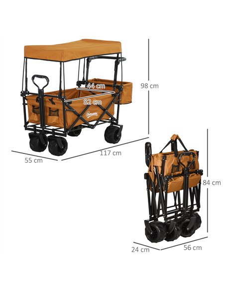 Outsunny Folding Trolley Cart Storage Wagon Beach Trailer 4 Wheels with Handle Overhead Canopy Cart Push Pull For Shopping Campi - pic 131333 | FastDaddyshop