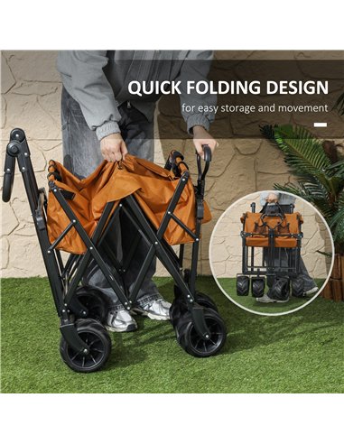 Outsunny Folding Trolley Cart Storage Wagon Beach Trailer 4 Wheels with Handle Overhead Canopy Cart Push Pull For Shopping Campi