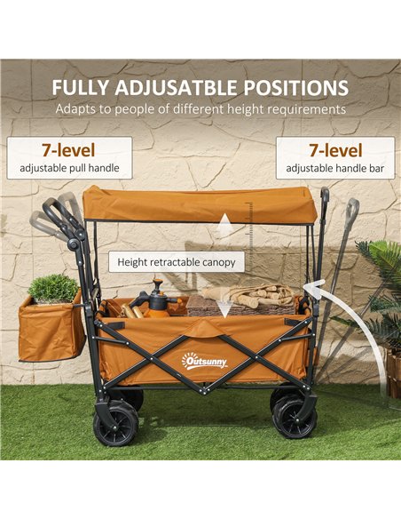 Outsunny Folding Trolley Cart Storage Wagon Beach Trailer 4 Wheels with Handle Overhead Canopy Cart Push Pull For Shopping Campi - pic 131335 | FastDaddyshop