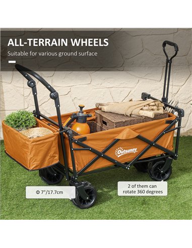 Outsunny Folding Trolley Cart Storage Wagon Beach Trailer 4 Wheels with Handle Overhead Canopy Cart Push Pull For Shopping Campi