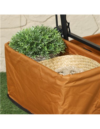 Outsunny Folding Trolley Cart Storage Wagon Beach Trailer 4 Wheels with Handle Overhead Canopy Cart Push Pull For Shopping Campi