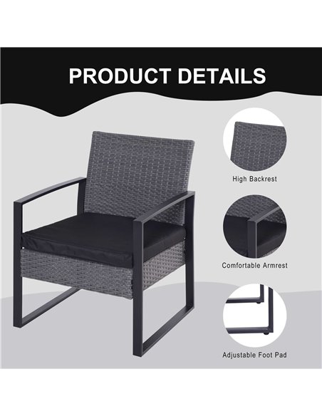 Outsunny PE Rattan Garden Furniture 2 Seater Patio Bistro Set Weave Conservatory Sofa Coffee Table and Chairs Set Grey - pic 13134 | FastDaddyshop