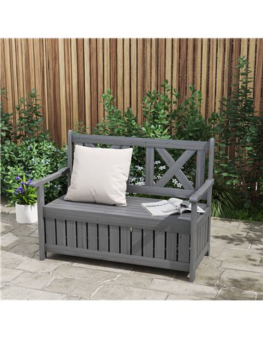 Outsunny 2-Seater Garden Storage Bench for Patio Wood Porch Decor Outdoor Seating, Charcoal Grey