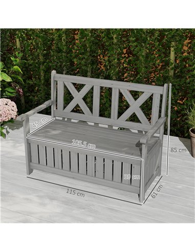 Outsunny 2-Seater Garden Storage Bench for Patio Wood Porch Decor Outdoor Seating, Charcoal Grey