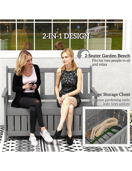 Outsunny 2-Seater Garden Storage Bench for Patio Wood Porch Decor Outdoor Seating, Charcoal Grey - pic 131352 | FastDaddyshop