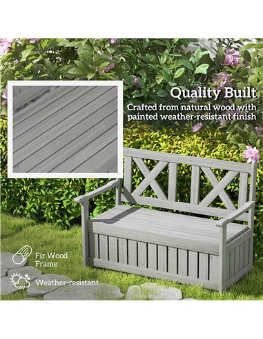 Outsunny 2-Seater Garden Storage Bench for Patio Wood Porch Decor Outdoor Seating, Charcoal Grey