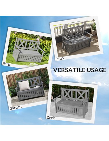 Outsunny 2-Seater Garden Storage Bench for Patio Wood Porch Decor Outdoor Seating, Charcoal Grey