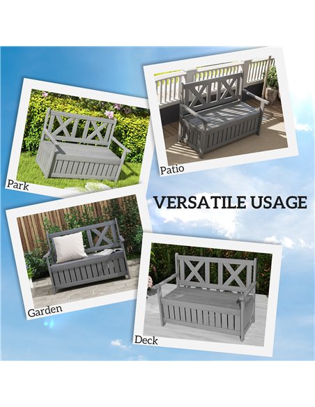 Outsunny 2-Seater Garden Storage Bench for Patio Wood Porch Decor Outdoor Seating, Charcoal Grey - pic 131355 | FastDaddyshop