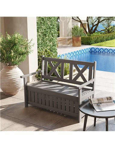 Outsunny 2-Seater Garden Storage Bench for Patio Wood Porch Decor Outdoor Seating, Charcoal Grey