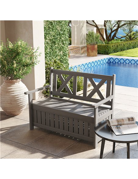 Outsunny 2-Seater Garden Storage Bench for Patio Wood Porch Decor Outdoor Seating, Charcoal Grey - pic 131356 | FastDaddyshop