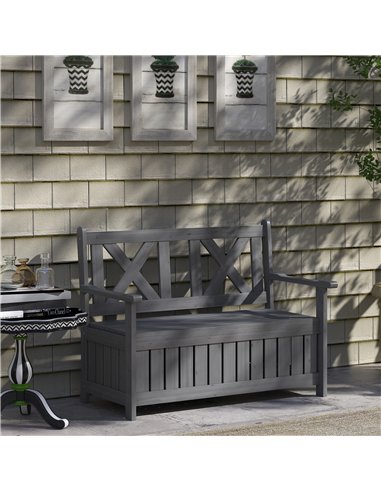 Outsunny 2-Seater Garden Storage Bench for Patio Wood Porch Decor Outdoor Seating, Charcoal Grey