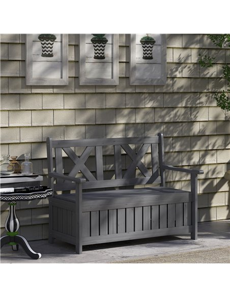 Outsunny 2-Seater Garden Storage Bench for Patio Wood Porch Decor Outdoor Seating, Charcoal Grey - pic 131357 | FastDaddyshop