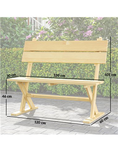 Outsunny 2 Seater Wooden Garden Bench, Fir Wood Outdoor Bench, Garden Loveseat with Slatted Seat, Sloping Back and Wide Feet for