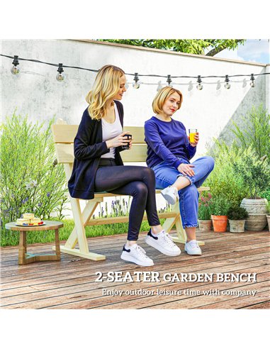 Outsunny 2 Seater Wooden Garden Bench, Fir Wood Outdoor Bench, Garden Loveseat with Slatted Seat, Sloping Back and Wide Feet for