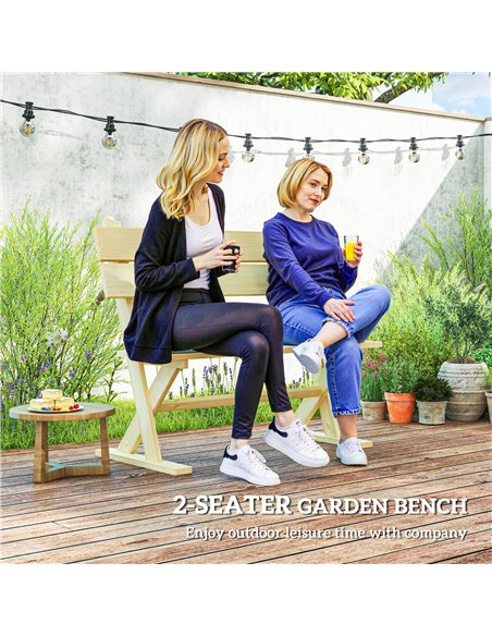 Outsunny 2 Seater Wooden Garden Bench, Fir Wood Outdoor Bench, Garden Loveseat with Slatted Seat, Sloping Back and Wide Feet for - pic 131361 | FastDaddyshop