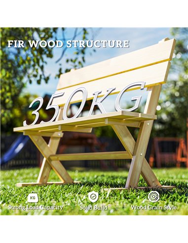 Outsunny 2 Seater Wooden Garden Bench, Fir Wood Outdoor Bench, Garden Loveseat with Slatted Seat, Sloping Back and Wide Feet for