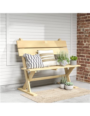 Outsunny 2 Seater Wooden Garden Bench, Fir Wood Outdoor Bench, Garden Loveseat with Slatted Seat, Sloping Back and Wide Feet for
