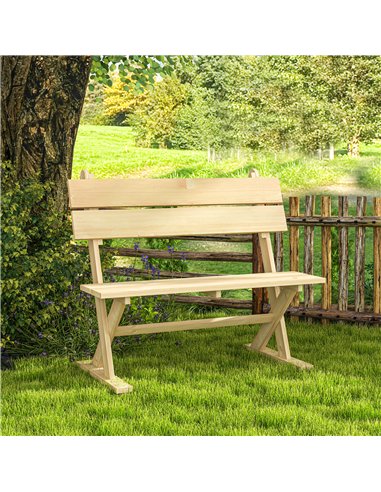 Outsunny 2 Seater Wooden Garden Bench, Fir Wood Outdoor Bench, Garden Loveseat with Slatted Seat, Sloping Back and Wide Feet for