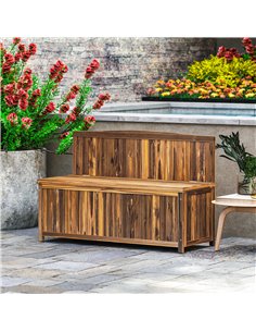 Outsunny Wood Storage Bench for Patio Furniture, Outdoor Garden Seating Tools, Brown 2