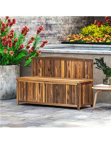 Outsunny Wood Storage Bench for Patio Furniture, Outdoor Garden Seating Tools, Brown